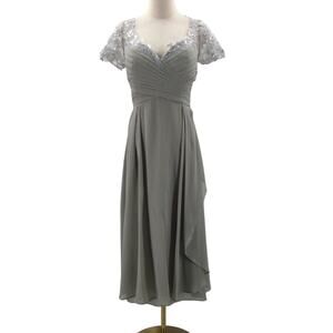 FORMAL 6 S grey sequin lace cap sleeves mother of bride gala midi dress NEW B153